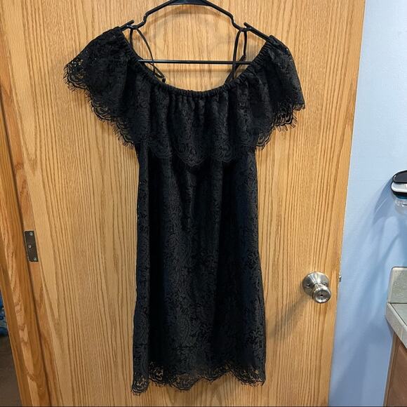 Madewell Black Lace Off the Shoulder Mini Dress Women's Size 0 Cotton & Nylon - Picture 4 of 12